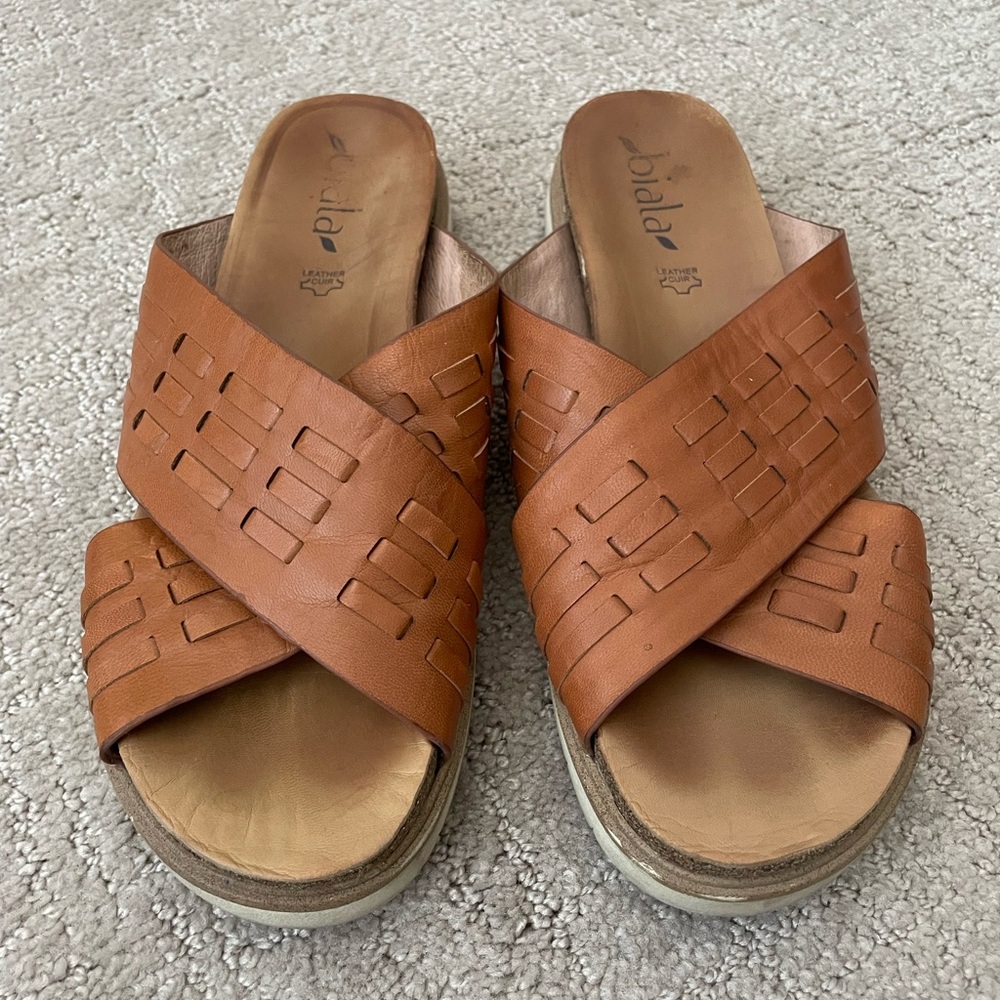 Biala Tan Crisscross Leather Sandals